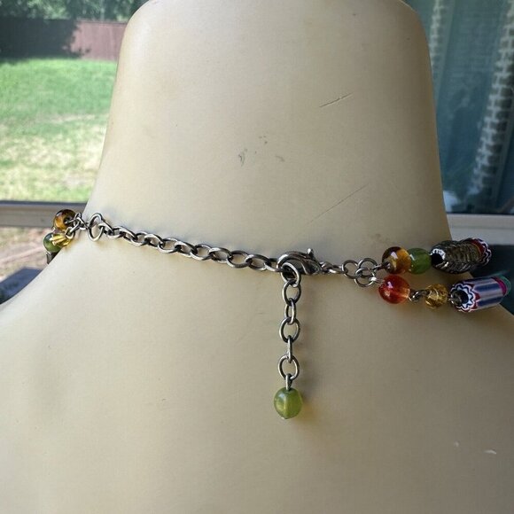 VTG Pendant Necklace 17" Beaded Art Glass Multicolor Double Strand Adjustable - Picture 5 of 8